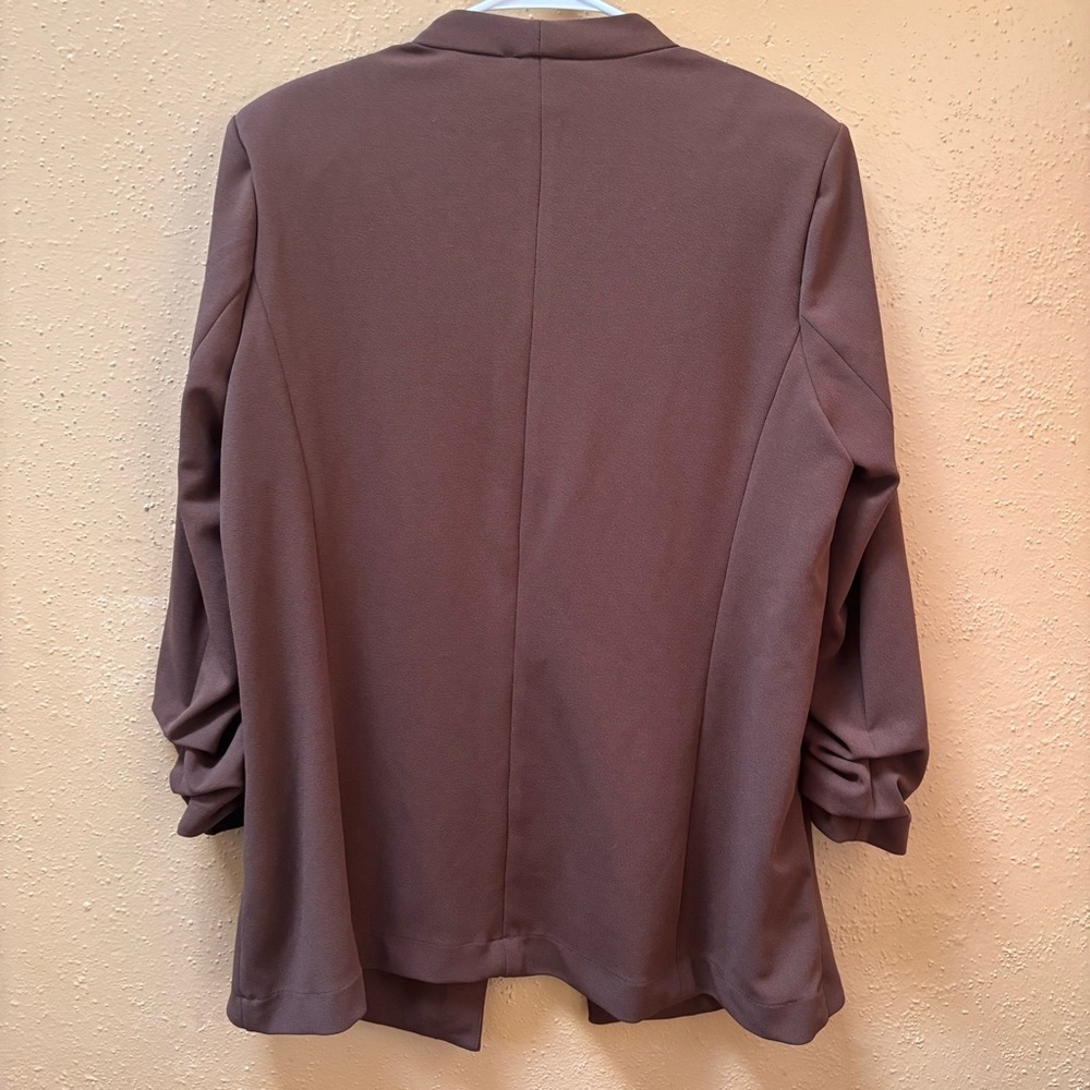 Tahari Womens Brown Ruched 3/4 Sleeve Open Front Blazer Jacket Size XL - Picture 4 of 6